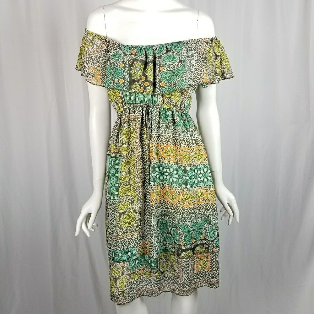 One World Paisley Print Off the Shoulder Dress